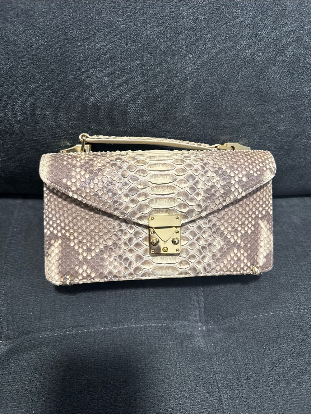 Python-Texture Envelope Crossbody Bag in Beige Taupe
